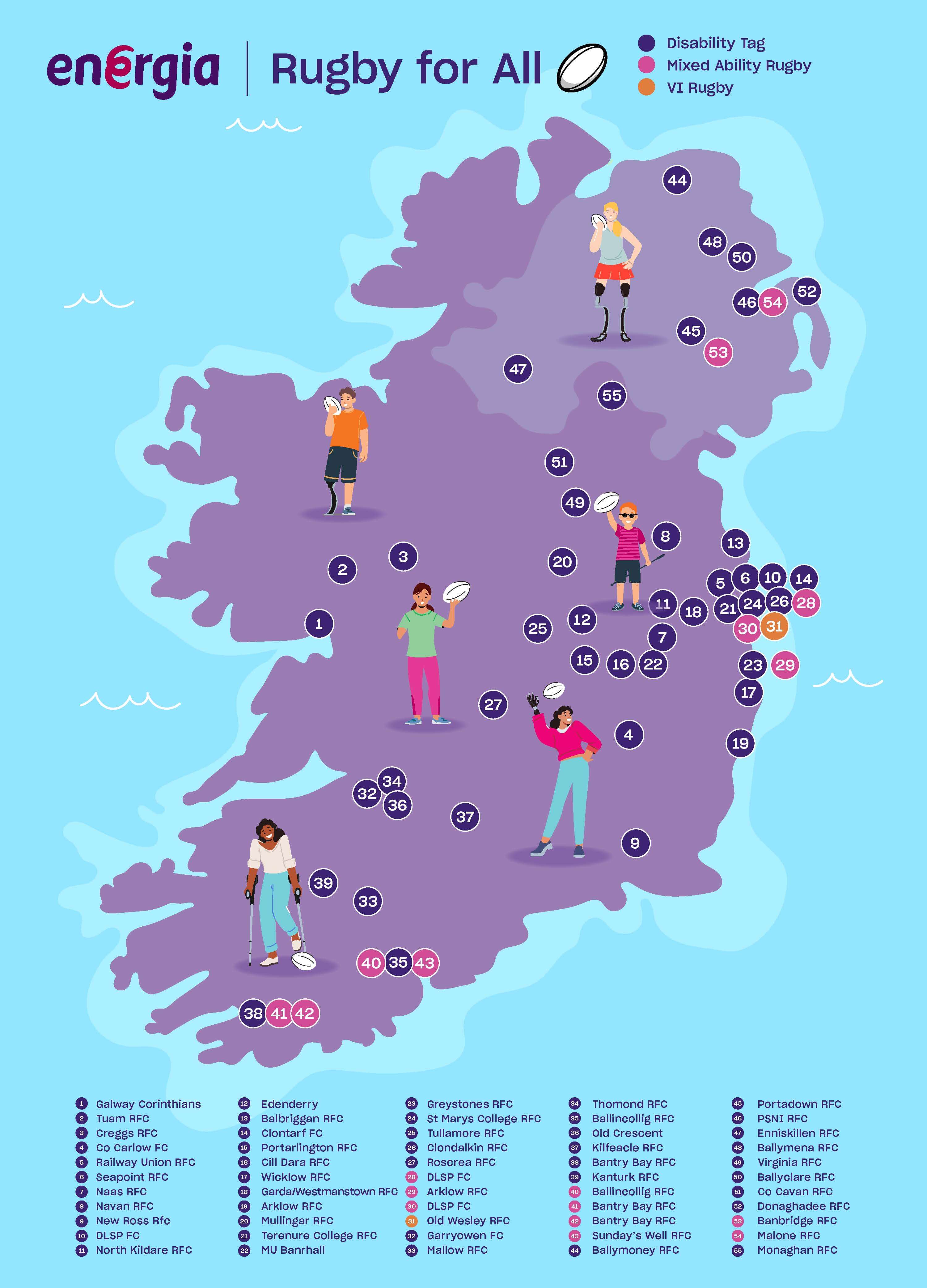 Map of rugby events for rugby for all